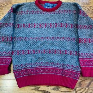 Vintage Wm. H. Leishman Pure Wool Sweater | Red & Gray | S